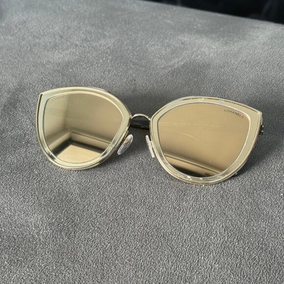 Chanel Metal Cat Eye Sunglasses 4222 in Gold (Pre-Owned) with DIOR Case - Picture 9 of 12
